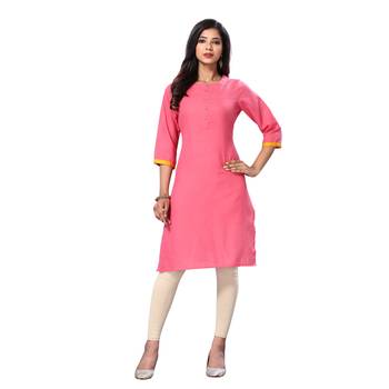 Pink plain cotton kurta 1