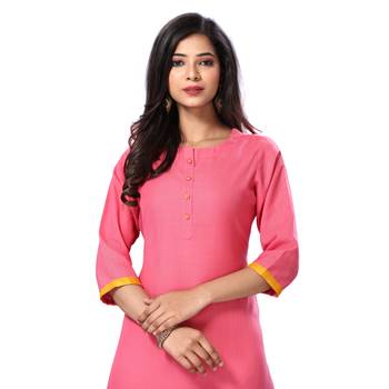 Pink plain cotton kurta 4