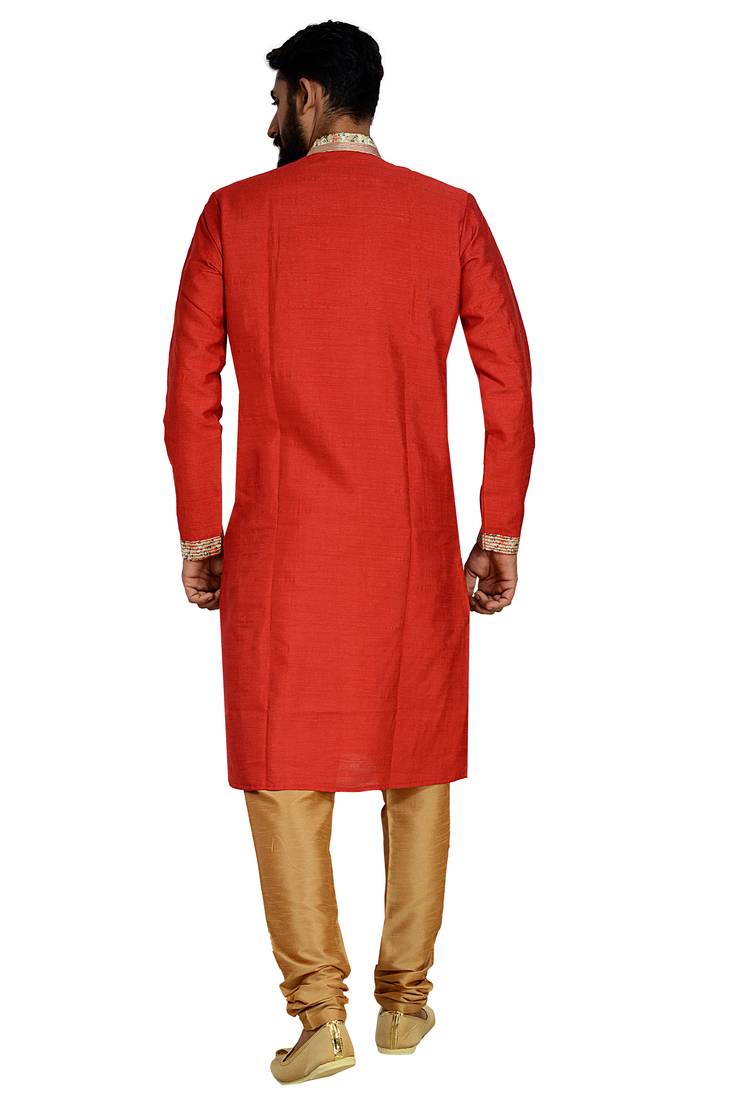 Red Stylish Pintex Silk Kurta Set