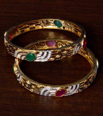 Ruby and Emerald Embellished American Diamond Designer Bangles BD298 1