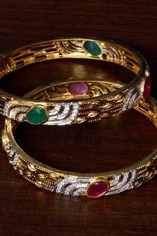 Ruby and Emerald Embellished American Diamond Designer Bangles BD298