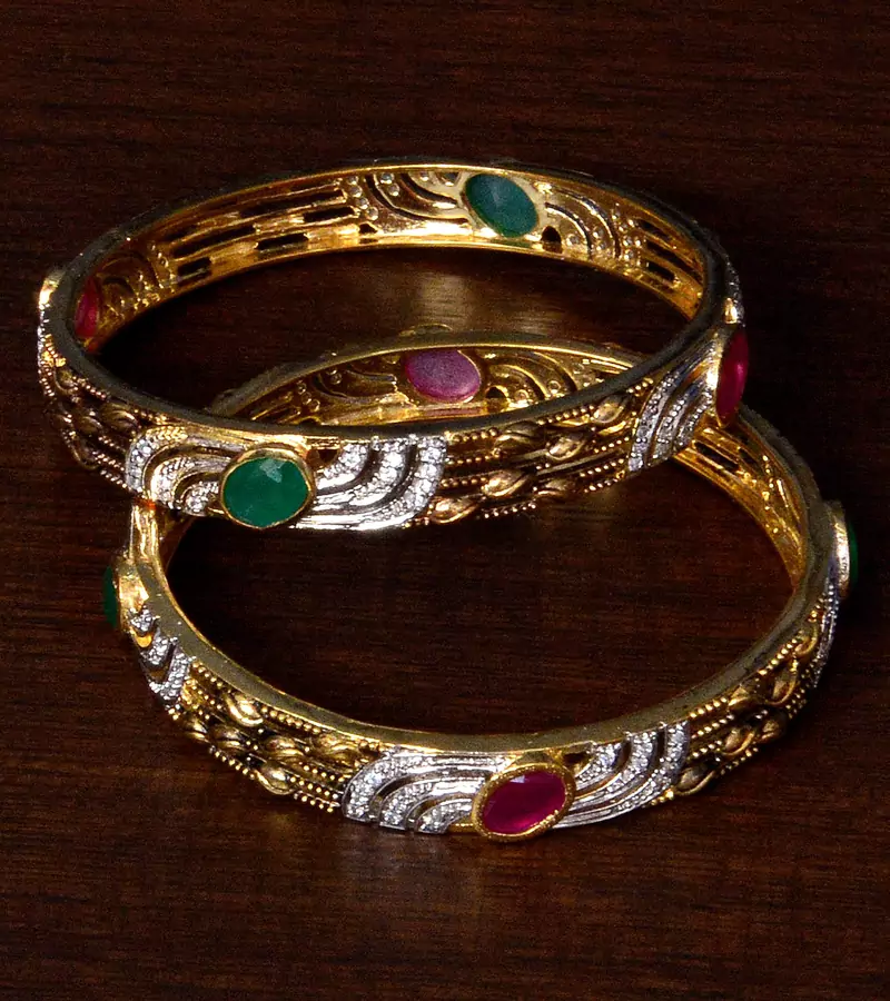 Ruby and Emerald Embellished American Diamond Designer Bangles BD298