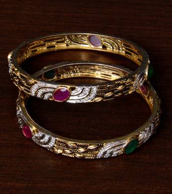 Ruby and Emerald Embellished American Diamond Designer Bangles BD298 2