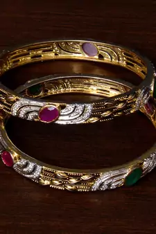 Ruby and Emerald Embellished American Diamond Designer Bangles BD298