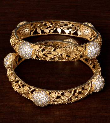 American Diamond Embellished Ball Shaped Leafy Designed Bangles BD300 1