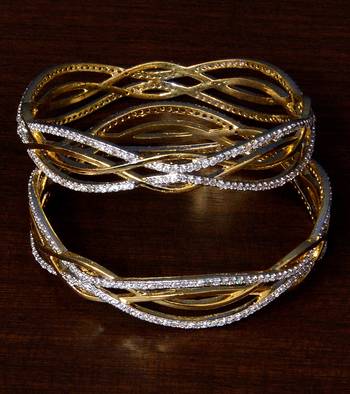 White Gold Plated American Diamond Embellished Designer Bangles BD301 1