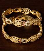 White Gold Plated American Diamond and Ruby Embellished Designer Bangles BD304