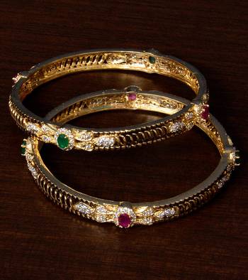 Ruby and Emerald Embellished American Diamond Designer Bangles BD305 1