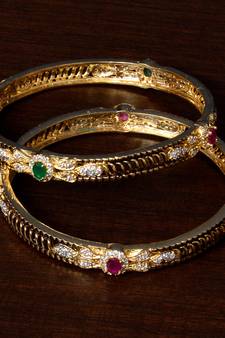 Ruby and Emerald Embellished American Diamond Designer Bangles BD305