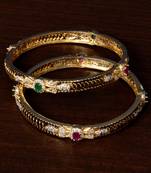 Ruby and Emerald Embellished American Diamond Designer Bangles BD305