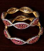 White Gold Plated American Diamond and Ruby Embellished Designer Bangles BD308