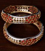 White Gold Plated American Diamond and Red Stone Embellished Designer Bangles BD309