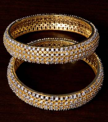 White Gold Plated American Diamond Embellished Designer Bangles BD310 1