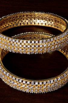 White Gold Plated American Diamond Embellished Designer Bangles BD310
