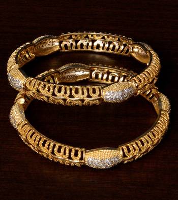 Gold Plated American Diamond Embellished Pair of Designer Bangles BD312 1