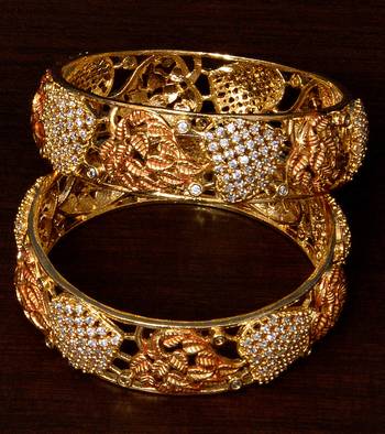 Gold Plated American Diamond Embellished Pair of Designer Bangles BD313 1
