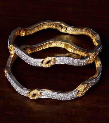 White Gold Plated American Diamond Embellished Designer Bangles BD316 1