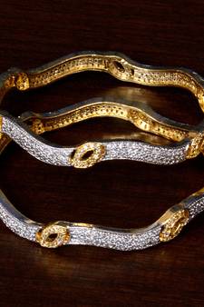 White Gold Plated American Diamond Embellished Designer Bangles BD316