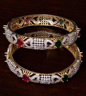Ruby and Emerald Embellished American Diamond Designer Bangles BD317 1