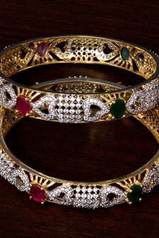 Ruby and Emerald Embellished American Diamond Designer Bangles BD317