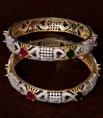 Ruby and Emerald Embellished American Diamond Designer Bangles BD317