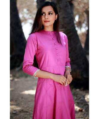DARK PINK printed cotton stitched party wear kurtis 1