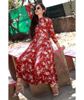 MAROON printed Rayon stitched party wear kurtis 1