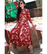 MAROON printed Rayon stitched party wear kurtis