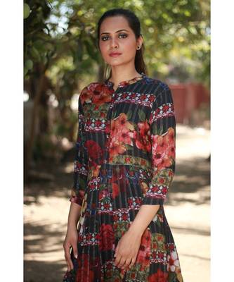 BLACK printed Rayon stitched party wear kurtis 1