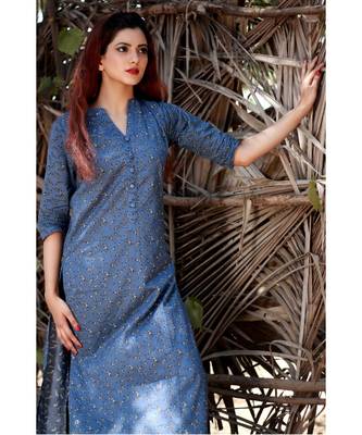 Blue printed Rayon stitched party wear kurtis 1