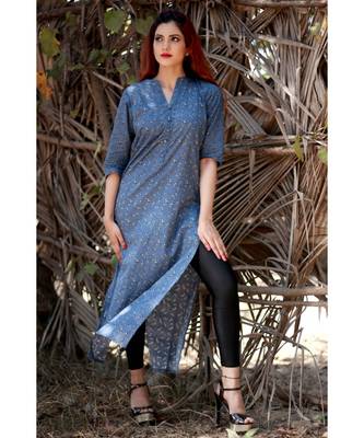 Blue printed Rayon stitched party wear kurtis 2