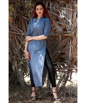 Blue printed Rayon stitched party wear kurtis 3