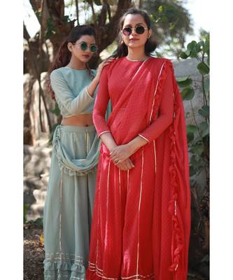 RED plain georgette readymade saree 1