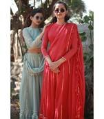 RED plain georgette readymade saree