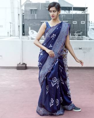 Indigo Chanderi Blockprinted 1