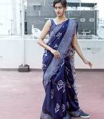 Indigo Chanderi Blockprinted