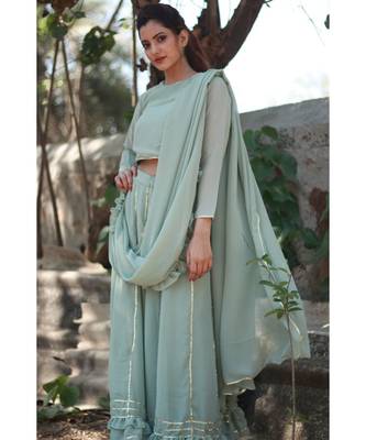 PISTA GREEN plain georgette readymade saree 1