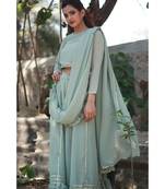 PISTA GREEN plain georgette readymade saree