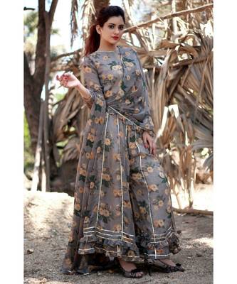 BROWN plain georgette readymade saree 1