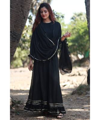 BLACK plain georgette readymade saree 1