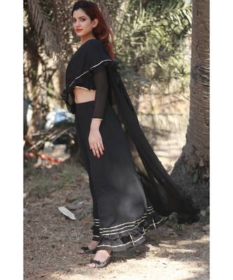 BLACK plain georgette readymade saree 3