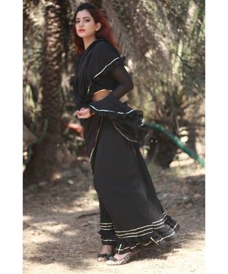 BLACK plain georgette readymade saree 4