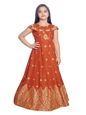 orange embroidered polyester stitched girls gown 2