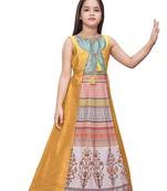 gold printed polyester stitched girls gown