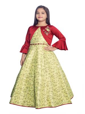 green embroidered polyester stitched girls gown 2