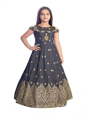 grey printed polyester stitched girls gown 2