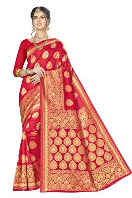 Red Woven Banarasi Saree With Blouse 1