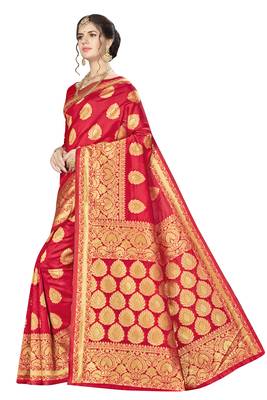 Red Woven Banarasi Saree With Blouse 2