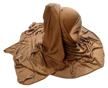 Justkartit Wood Color Beads And Tassel Work Hosiery Cotton Hijab Scarf 5