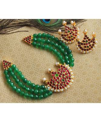 Beautiful Kemp Green Agates Pearl Moon Designer Necklace Set 1